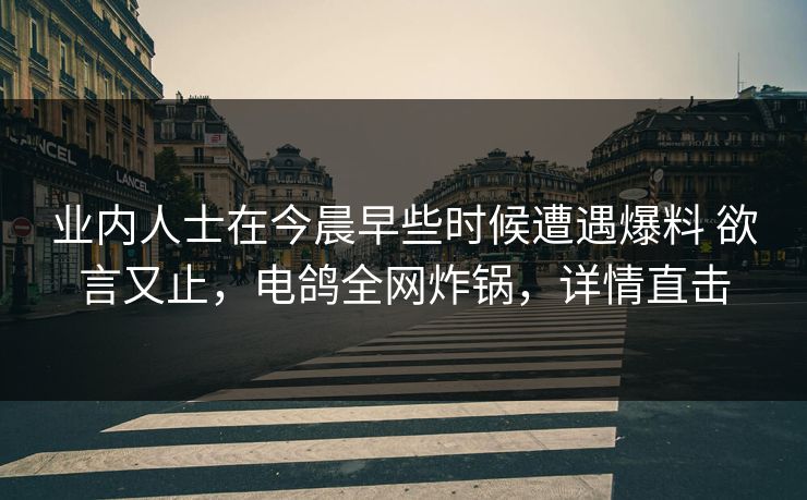 业内人士在今晨早些时候遭遇爆料 欲言又止，电鸽全网炸锅，详情直击